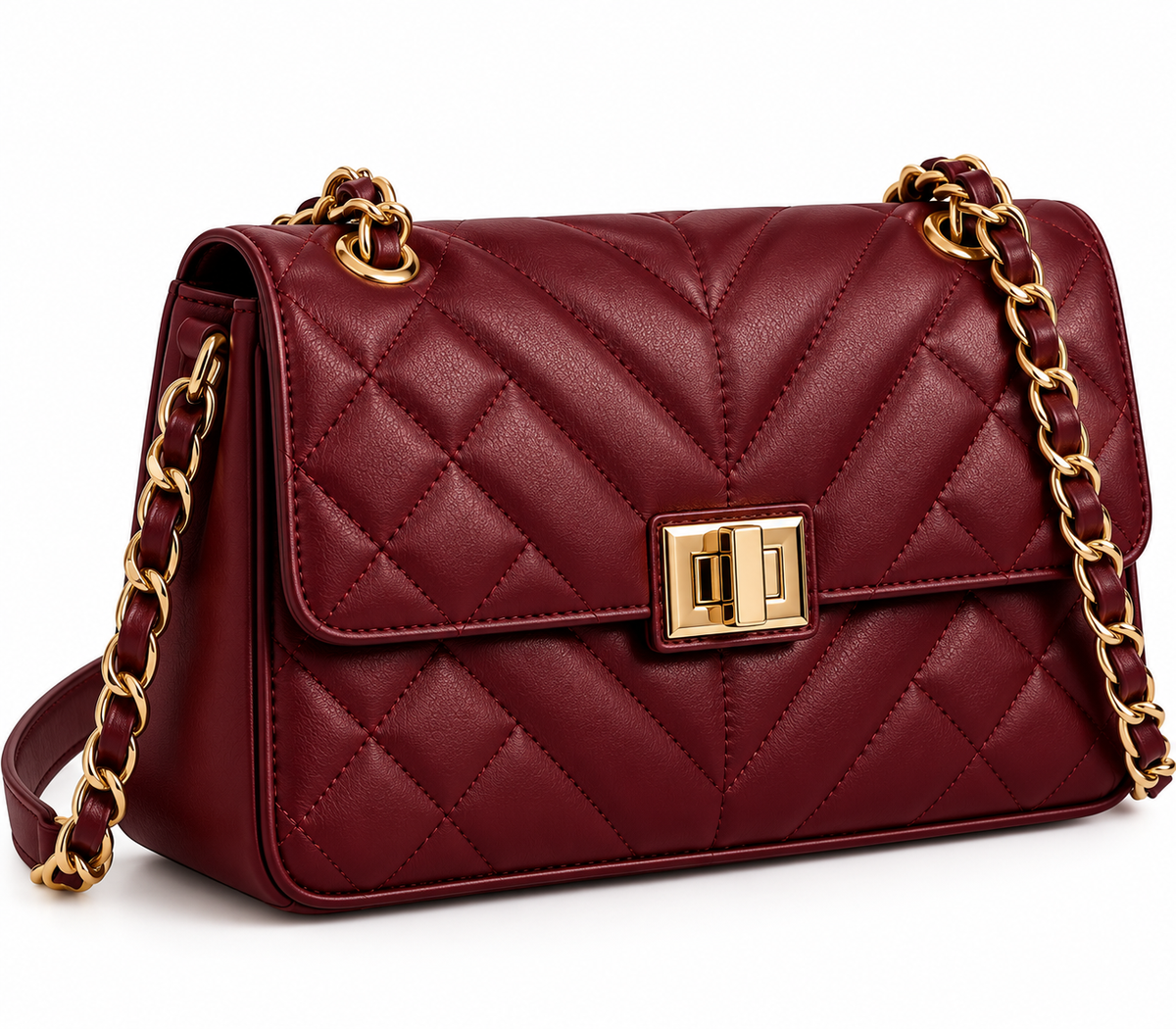 Burgundy Quilted Shoulder Bag